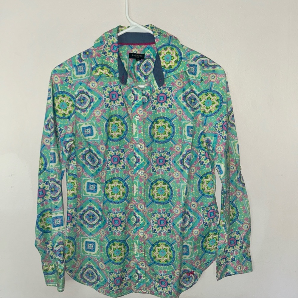 Talbots Green and Blue Casual Button Down Shirt - Picture 5 of 5